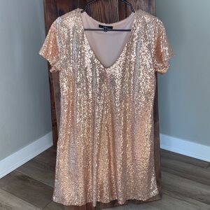Lulus Light Up The Night sequin gold mini dress in champagne